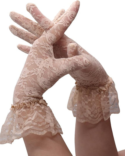 ATHX Women's Lace Floral Opera Tea Party Gloves 80s Wrist Length Bridal Wedding Prom Gloves Costume Accessories