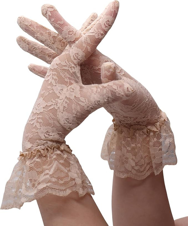 ATHX Women's Lace Floral Opera Tea Party Gloves 80s Wrist Length Bridal Wedding Prom Gloves Costume Accessories