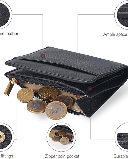 Oak Leathers Leather Wallet For Women - Small RFID Coin Purse Credit Card & ID Holder for Ladies, Gift for Women's, Bifold Wallets (Nappa Black)