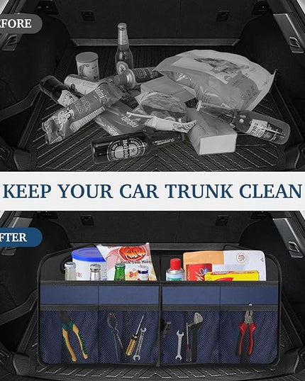 Femuar Car Trunk Organizer, Collapsible, Waterproof, Non-Slip, Blue, 52L, 5 Compartments, Rectangular, Portable, Practical/Functional