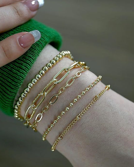 Waterproof Gold Chain Bracelet For Women Non Tarnish,14K Gold Plated Link Dainty Bracelets Stake Layered Bracelet Set Hypoallergen Gold Jewelry