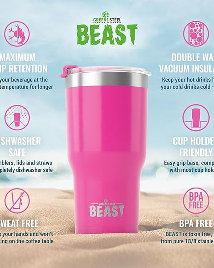 Beast 40 oz Tumbler Stainless Steel Vacuum Insulated Coffee Ice Cup Double Wall Travel Flask (Cupcake Pink)