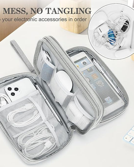 FYY Electronic Organizer, Large Travel Cable Organizer Bag Pouch Electronic Accessories Carry Case Portable Waterproof Double Layers All-in-One Storage Bag for Cable, Cord, Charger, Phone, Grey