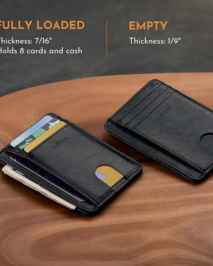 Buffway Slim Minimalist Front Pocket RFID Blocking Leather Wallets for Men and Women - Slate Black | Slim, Minimalist, Front Pocket, RFID Blocking