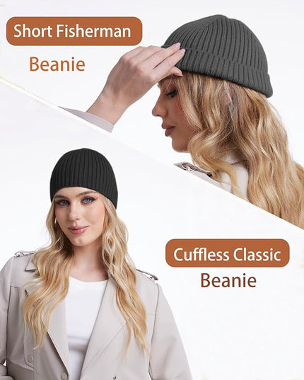choshion Wool Knit Fisherman Beanie Hat for Men Women,Cuffless Warm Short Cuff Beanies Toboggan Ski Hats Winter Skull Cap