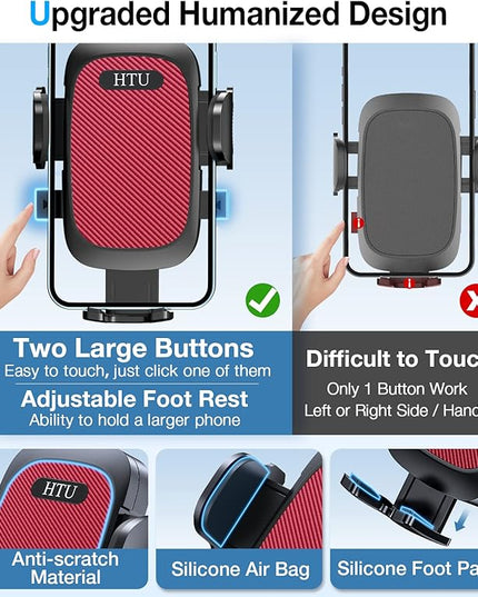 HTU 𝟐𝟎𝟐𝟔 𝐔𝐩𝐠𝐫𝐚𝐝𝐞𝐝【True Military-Grade】 Car Phone Holder【Safety Certs & No Smell】 Cell Phone Holder for Car Mount for Dashboard Windshield Air Vent Long Arm Thick Case,Red