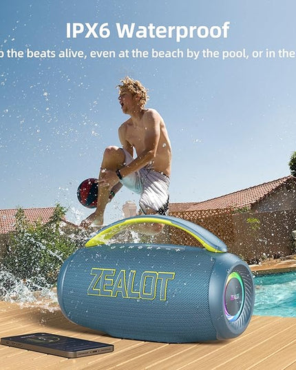ZEALOT Portable Bluetooth Speaker, 80W Peak Waterproof Loud Booming Sound Speakers, Dual Pairing, XBass, 25H Playtime, Outdoor Speaker with Handle for Camping, Beach, Party, Backyard(Blue)
