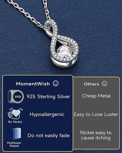 MomentWish Necklace for Women, Sparkling Gift for Her, 1Carat Moissanite Heart Pendent for Her, 925 Sterling Silver Dance Necklace for Anniversary Christmas Valentines