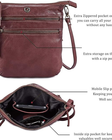 Crossbody Sling Bag for Women Small Real Leather Purse Vintage Travel Crossover Shoulder Bag Handmade