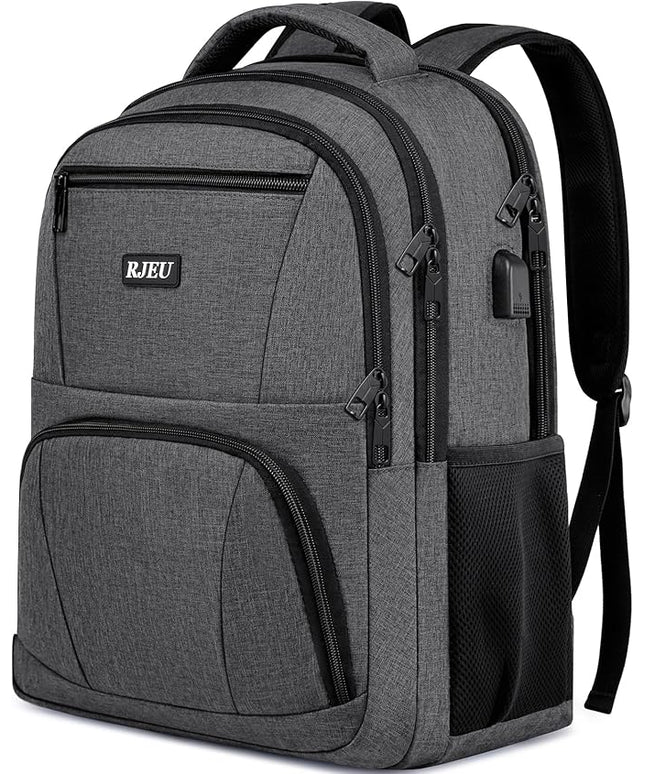 School Backpack for Teens & College Students - 17.3 Inch Laptop Backpack with USB Charging Port, Water Resistant Travel Bookbag for Men, Women, Business & University, Grey