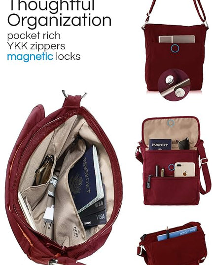 Peak Gear Crossbody Travel Purse with RFID Blocking Pocket and Lifetime Recovery Service. Nylon Shoulder Bag