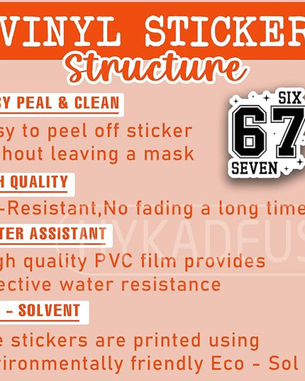 (3Pcs) Funny Six Seven 67 Stickers 6 7 Meme Vinyl Decals Waterproof for Laptop, Water Bottle, Phone Case, Tumbler, Helmet, Scrapbooking, 3" x 2.8"
