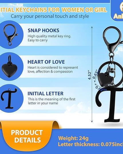A-Z Heart Initial Letter Keychain, Stainless Steel Alphabet Charm for Handbags, Gift for Women and Girls