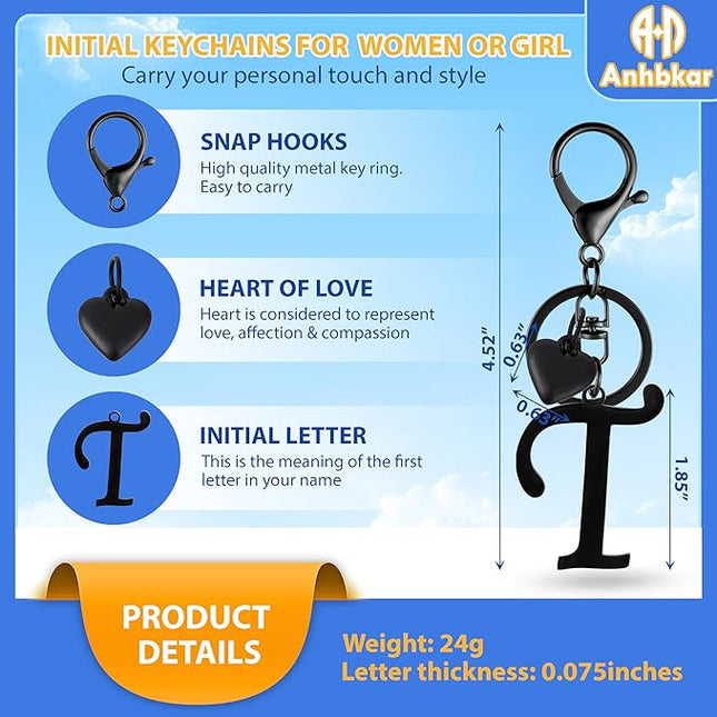 A-Z Heart Initial Letter Keychain, Stainless Steel Alphabet Charm for Handbags, Gift for Women and Girls