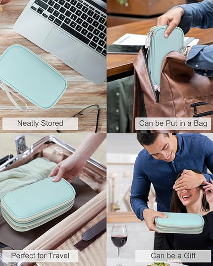 FYY Electronic Organizer, Travel Cable Organizer Bag Pouch Electronic Accessories Carry Case Portable Waterproof Double Layers All-in-One Storage Bag for Cable, Charger, Phone, Earphone, Mint Green