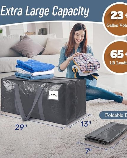 12 Pack Extra Heavy Duty Large Moving Bags with Strong Zipper & Comfortable Handles, Sturdy & Durable Clothes Storage Bags Totes Bins, Packing Moving Boxes for College Supplies, Gray