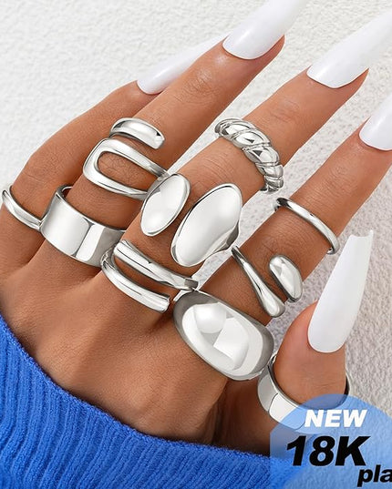 ÌF ME 10 PCS Gold Rings Set for Women Non Tarnish, 18K Gold Plated Chunky Stackable Rings, Statement Stacking Womens Ring Pack