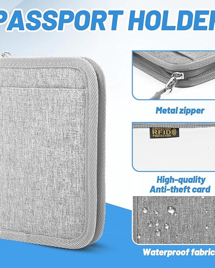 Passport Holder for Travel Essentials, RFID Blocking Protector Passport Wallets, Passport Document Organizer Case for Travel Must Have, Passport Book for Women, Couple, Family Cards, Tickets, ID, Cash