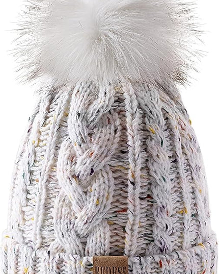 REDESS Women Winter Pompom Beanie Hat with Warm Fleece Lined, Thick Slouchy Snow Knit Skull Ski Cap