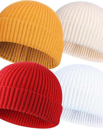 ROYBENS 4 Pack Wool Fisherman Beanies for Men, Knit Short Watch Cap Winter Warm Hats