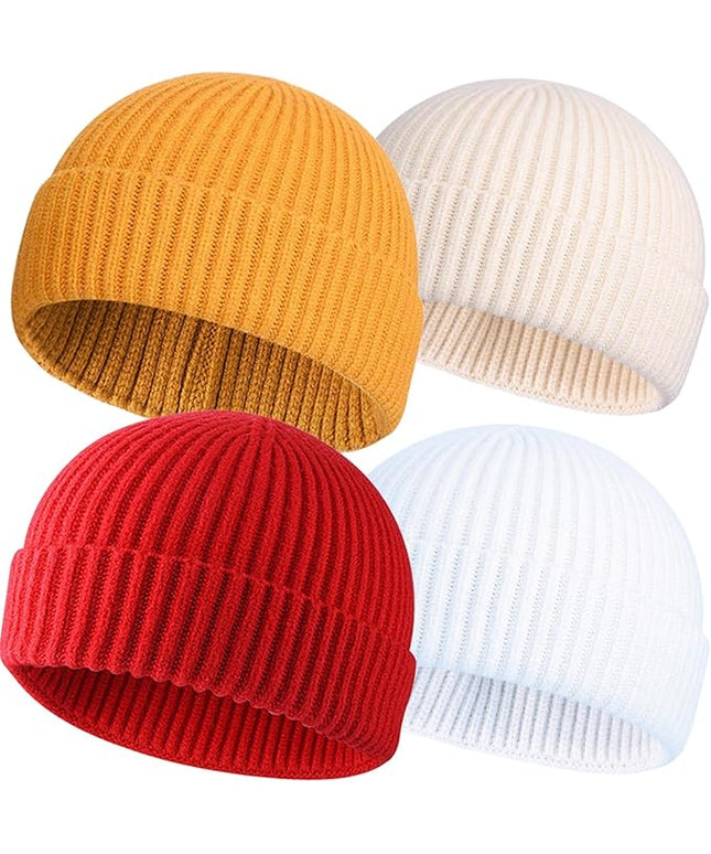 ROYBENS 4 Pack Wool Fisherman Beanies for Men, Knit Short Watch Cap Winter Warm Hats