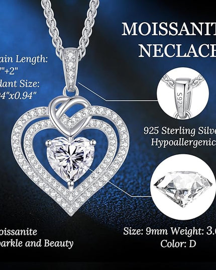 OOBEE Moissanite Heart Necklaces for Women, 1- 4 Carat Moissanite 925 Sterling Silver Gold Plating Fine Women Necklace，Ideal Anniversary Birthday Christmas Valentine Mothers Day Jewelry Gifts for Mom Wife Her Girlfriend