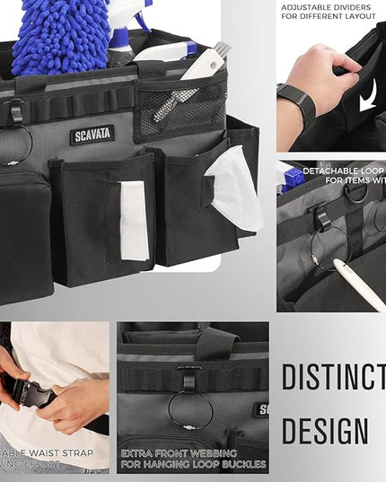 Wearable Cleaning Caddy Bag, Cleaning Caddy Supplies Organizer with Handle & Shoulder Straps for Housekeepers, Under Sink & Car Cleaning Tool Organizers with 4 Foldable Divider (GraphiteGrey)