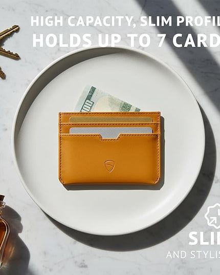 Vaultskin MOORGATE Slim Card Holder - Minimalist Leather Wallet, RFID Blocking Sleeve, Fits Front Pocket, for Men and Women