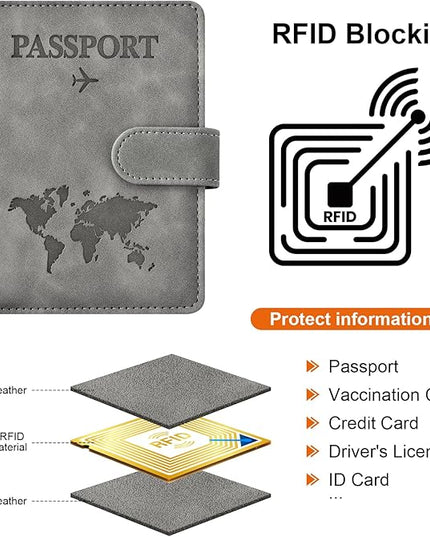 Eoehro Passport Holder for Travel Essentials, Passport Wallet Cover Case for Travel Must Haves Accessories,Passport Book Holders for Women and Men(gray)