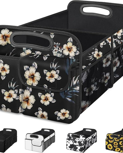 Femuar Car Trunk Organizer, Car Storage Organizer with Large Capacity Waterproof Collapsible Trunk Organizer for Car Suv/Jeep/Sedan (Hibiscus flowers, Standard)
