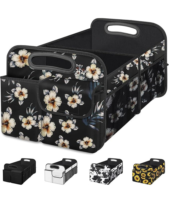 Femuar Car Trunk Organizer, Car Storage Organizer with Large Capacity Waterproof Collapsible Trunk Organizer for Car Suv/Jeep/Sedan (Hibiscus flowers, Standard)