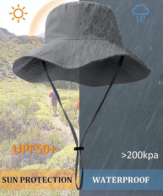 Water-Resistant Sun UPF 50+ Bucket Hat Protection Packable Brimmed Boonie for Women Men Summer Lightweight Hiking Outdoor Cap