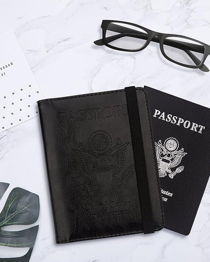 WALNEW Passport Holder for Travel, RFID Passport Cover Wallet for Women Men, PU Leather Passport Book Card Holder Case with Pen, Travelling Essentials for Flying