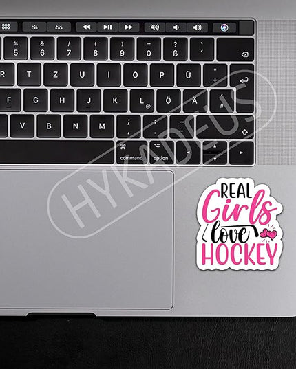 (3Pcs) Real Girls Love Hockey Pink Sticker Girls Hockey Stickers Waterproof Vinyl Decal for Books Laptops Phones Tumblers Water Bottles, Hockey Gifts For Teen Girls Team, Hockey Fan, Size 3 x 2.8 Inch