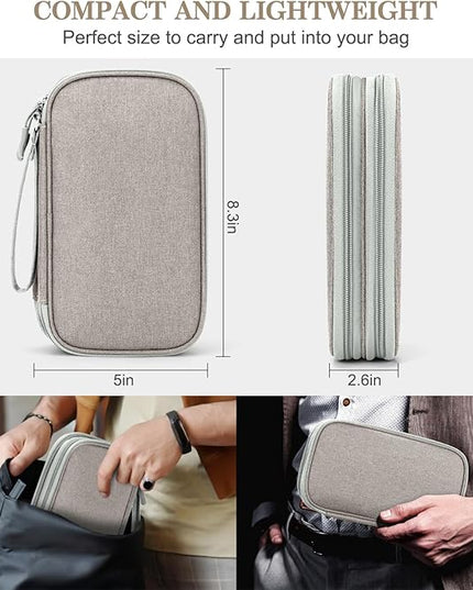 FYY Electronic Organizer, Travel Cable Organizer Bag Pouch Electronic Accessories Carry Case Portable Waterproof Double Layers Storage Bag for Cable, Charger, Phone, Earphone, Medium Size, Khaki
