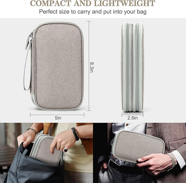 FYY Electronic Organizer, Travel Cable Organizer Bag Pouch Electronic Accessories Carry Case Portable Waterproof Double Layers Storage Bag for Cable, Charger, Phone, Earphone, Medium Size, Khaki