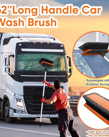 Wontolf 62'' Car Wash Brush with Long Handle, Scratch-Free Soft Bristles Sturdy Car Wash Mop, Complete Cleaning Brush Kit Wash Mitt Towel Windshield Squeegee Wheel Tire Brush for Car Truck RV Orange