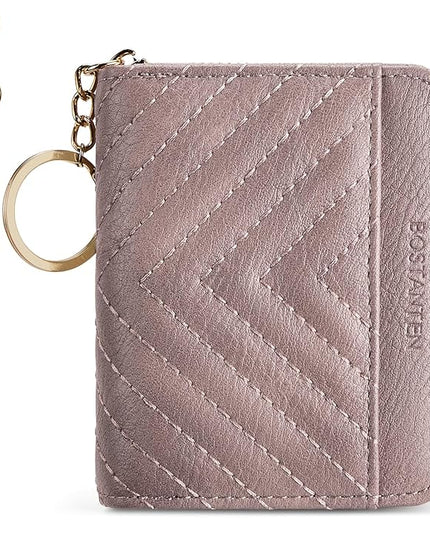 BOSTANTEN Credit Card Holder Wallet RFID Blocking Leather Small Wallet for Women Zipper Keychain Wallet with Wristlet Purple