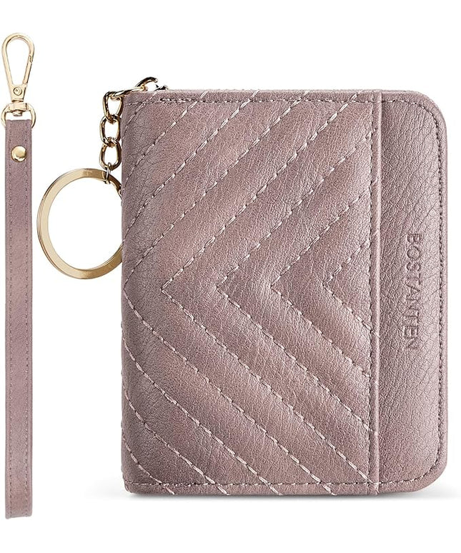 BOSTANTEN Credit Card Holder Wallet RFID Blocking Leather Small Wallet for Women Zipper Keychain Wallet with Wristlet Purple