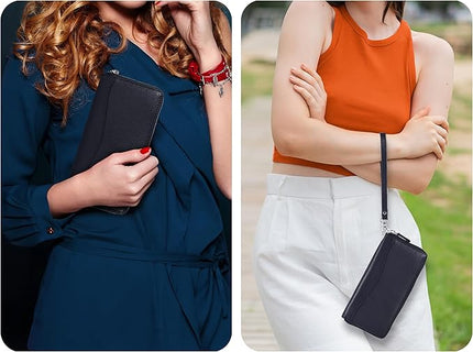 Oak Leathers Blue Leather Wallet for Women - RFID Womens Wallet Clutch with 8 Credit Card Holder, Coin Pocket, Gift for Women’s