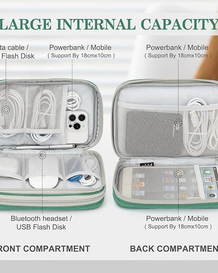 FYY Electronic Organizer, Large Travel Cable Organizer Bag Pouch Electronic Accessories Carry Case Portable Waterproof Double Layers All-in-One Storage Bag for Cable, Cord, Charger, Pattern Green