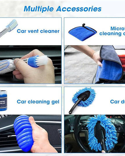 25PCS Car Cleaning Kit, Car Detailing Kit Interior with High Power Handheld Vacuum Cleaner, Windshield Cleaner, Cleaning Gel, Professional Auto Accessories for Men, Women