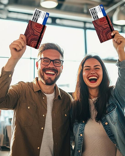 Passport Holder for Women and Men PU Leather Passport Cover for Travel (Wood Print)