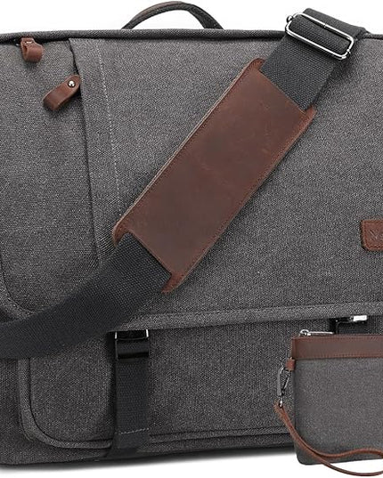 Nerlion Messenger Bag for Men 17-17.3 Inch Laptop Bag Canvas Water-resistant Computer Bag Shoulder Bag Work Briefcase Bookbag for College (Gray)
