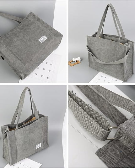 Valleycomfy Corduroy Tote Bag for Women Travel Crossbody Bag Purse Women Shoulder Bags Work Handbags Everyday Hobo Bag