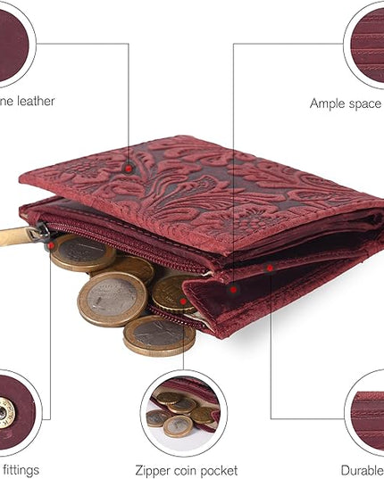 Oak Leathers Wallet For Women Full Grain Leather - Small RFID Coin Purse Credit Card & ID Holder for Ladies,Bifold Wallets for Teenager | Small, RFID, Coin Purse, for Ladies, for Teenager