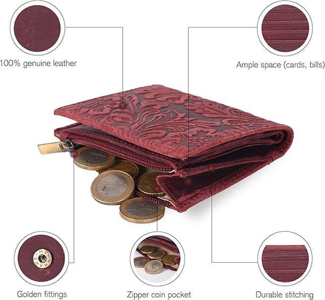 Oak Leathers Wallet For Women Full Grain Leather - Small RFID Coin Purse Credit Card & ID Holder for Ladies,Bifold Wallets for Teenager | Small, RFID, Coin Purse, for Ladies, for Teenager