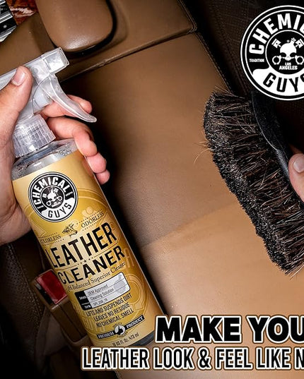 Chemical Guys Colorless and Odorless Leather Cleaner - Safe for Natural, Synthetic, Faux, and Pleather, Car Interior Cleaner, Safe for Furniture, Boots, Apparel, & More - 16 oz