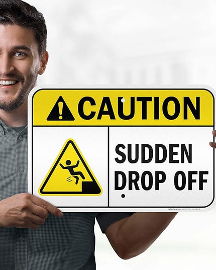 Caution Sudden Drop Off Sign, 12x18 Inches, 3M EGP Reflective .063 Aluminum, Fade Resistant, Made in USA by My Sign Center