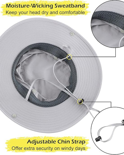 Connectyle Men's Sun Hat UPF 50+ Wide Brim Bucket Hats for Fishing Hiking Gardening Adjustable Boonie Hat Outdoor Safari Hats